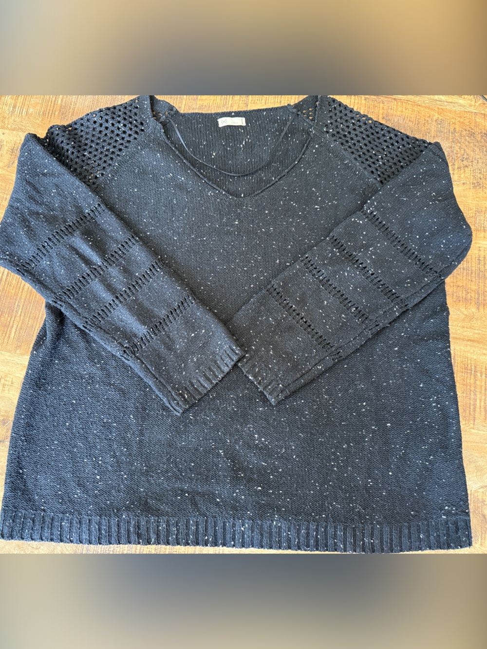 Gentle Fawn Black Speckled Scoop Neck Sweater with cut-outs, Size L